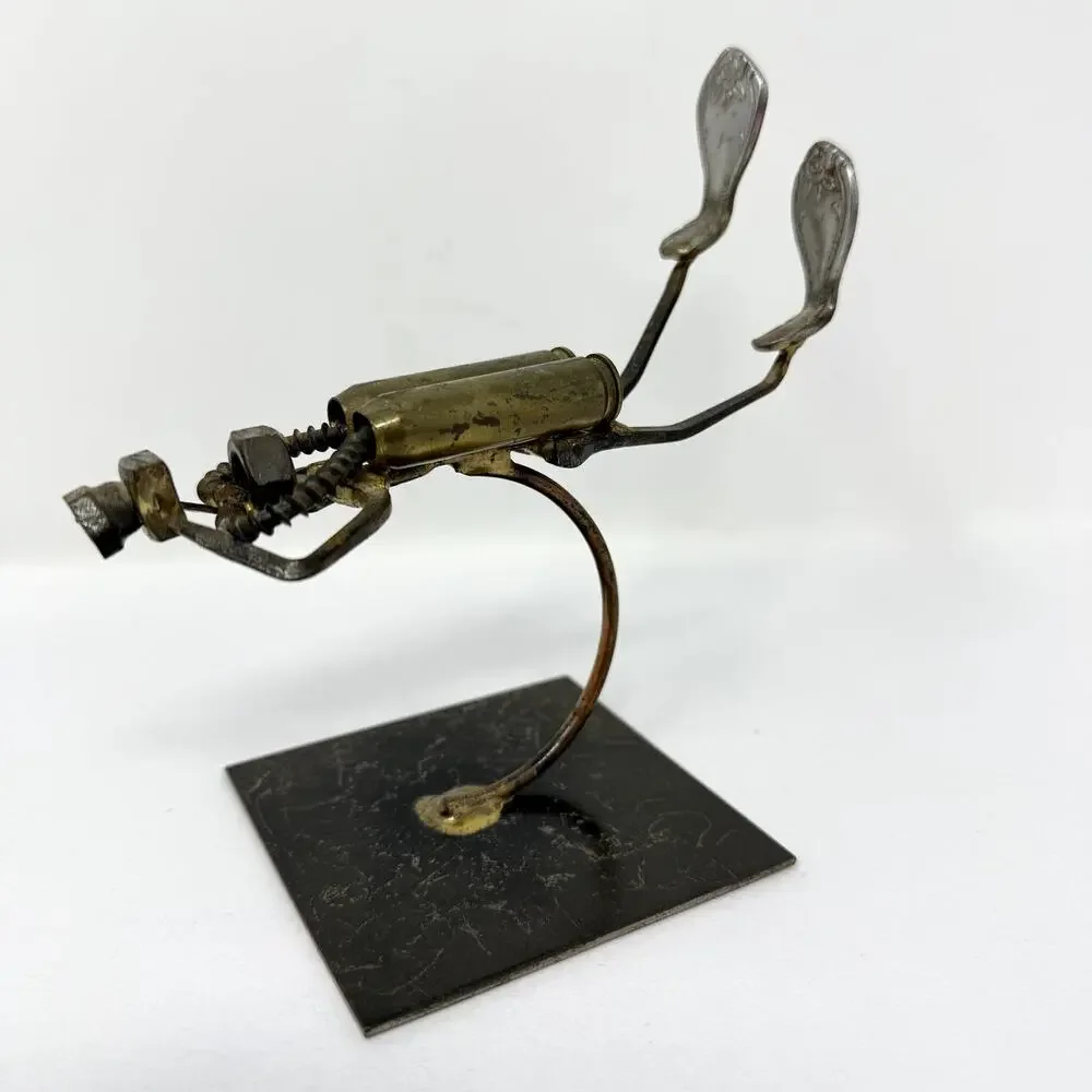 Vintage Industrial Metal Diver Sculpture Brutalist Found Object Art Brutalist